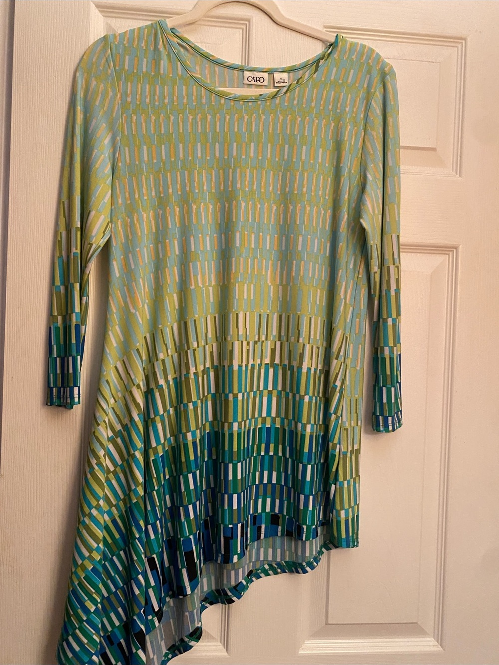 Cato Girls' Aqua, Teal & Lime Geometric Asymmetric Tunic Dress